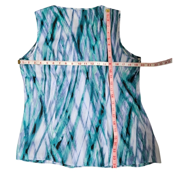 Anne Klein green-blue purple sleeveless blouse top abstract pattern ruffled neck - Picture 12 of 12